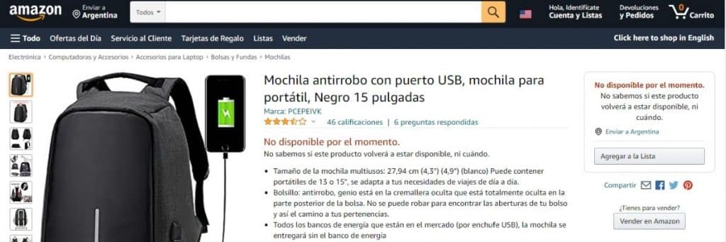 comprar mochila antirrobo en amazon